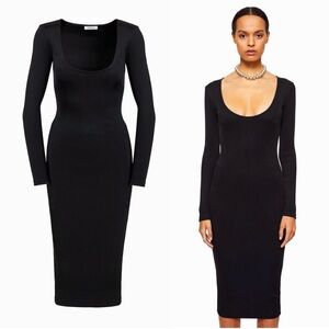 THE MONTANA DRESS - Anine Bing - Black Scoop Neck Long Sleeve Knit Dress - Small